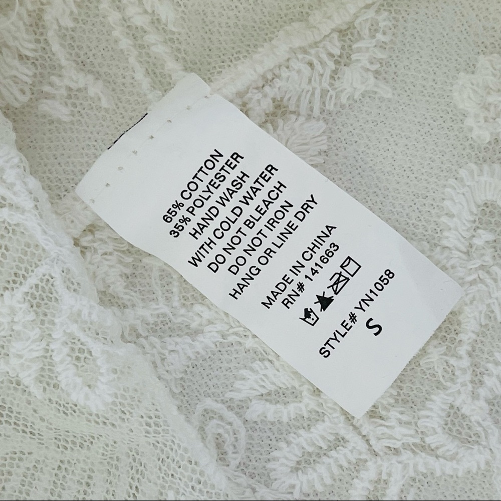 PHASE ONE white lace top sheer mesh see through top white long sleeves shirt S - Picture 5 of 10